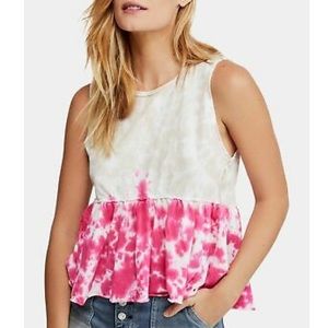 WE THE FREE Womens Pink Tie Dye Sleeveless Crew Neck Top